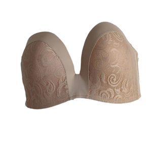 Delimira Gorgeous Nude Lace Strapless Full Figure Plus Size Push Up Bra 42F